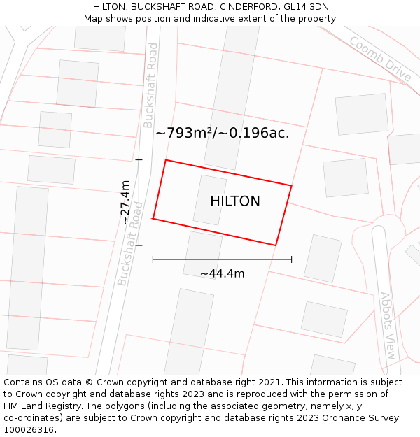 HILTON, BUCKSHAFT ROAD, CINDERFORD, GL14 3DN: Plot and title map