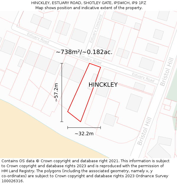 HINCKLEY, ESTUARY ROAD, SHOTLEY GATE, IPSWICH, IP9 1PZ: Plot and title map