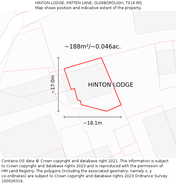 HINTON LODGE, PATTEN LANE, GUISBOROUGH, TS14 6PJ: Plot and title map