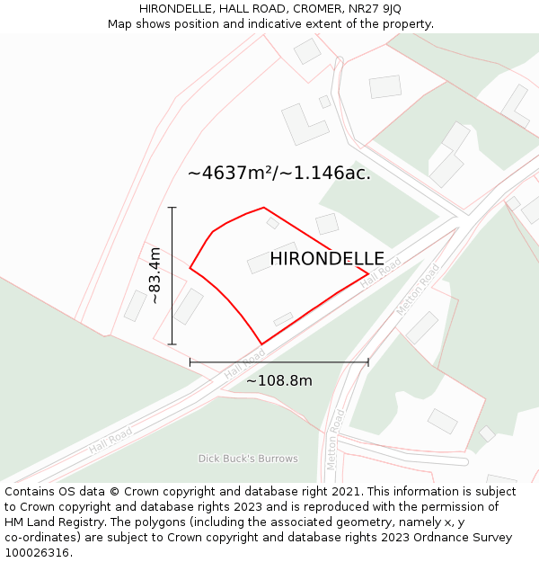 HIRONDELLE, HALL ROAD, CROMER, NR27 9JQ: Plot and title map