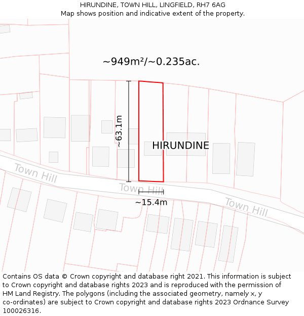 HIRUNDINE, TOWN HILL, LINGFIELD, RH7 6AG: Plot and title map