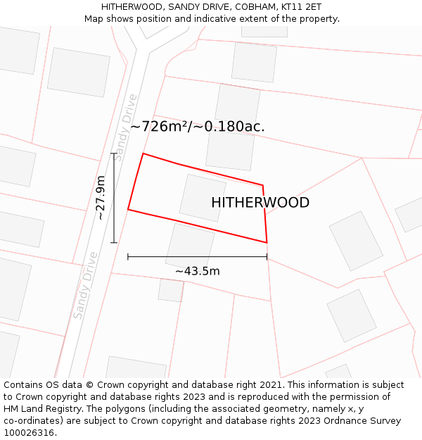 HITHERWOOD, SANDY DRIVE, COBHAM, KT11 2ET: Plot and title map