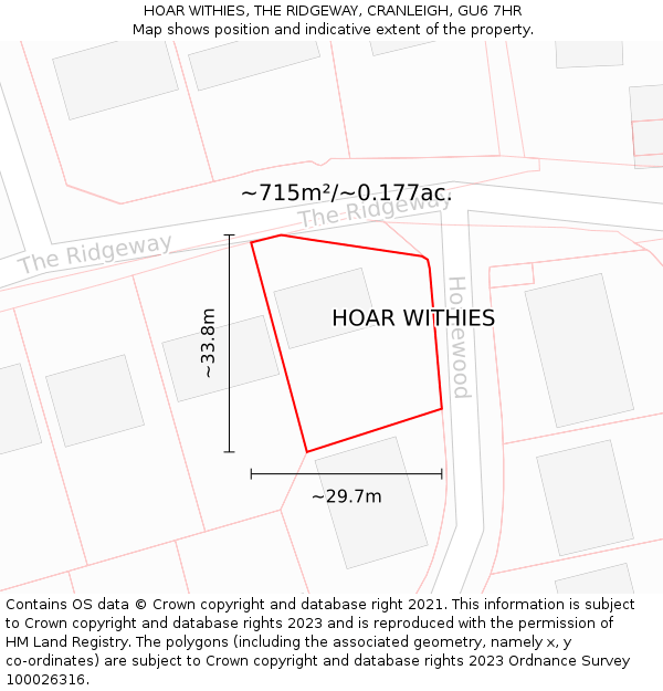 HOAR WITHIES, THE RIDGEWAY, CRANLEIGH, GU6 7HR: Plot and title map