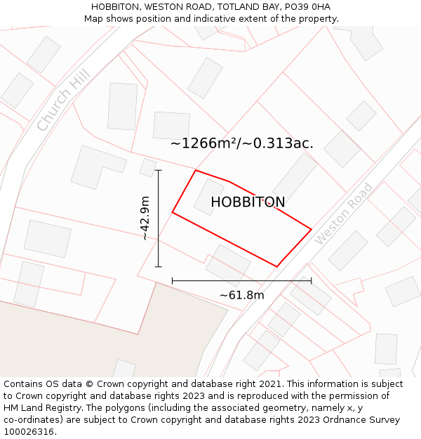 HOBBITON, WESTON ROAD, TOTLAND BAY, PO39 0HA: Plot and title map