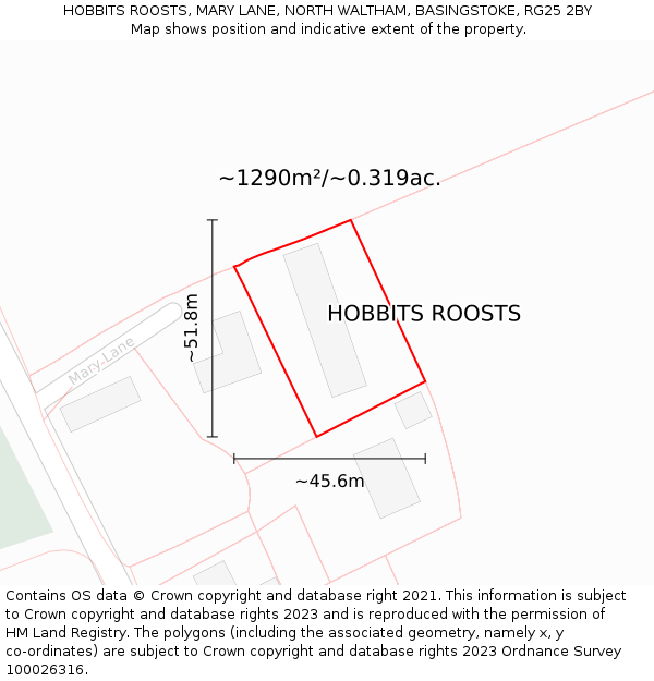 HOBBITS ROOSTS, MARY LANE, NORTH WALTHAM, BASINGSTOKE, RG25 2BY: Plot and title map