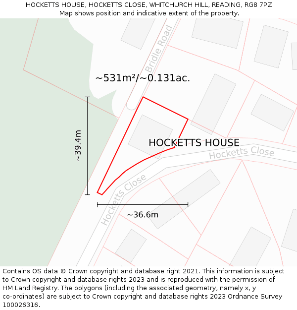 HOCKETTS HOUSE, HOCKETTS CLOSE, WHITCHURCH HILL, READING, RG8 7PZ: Plot and title map