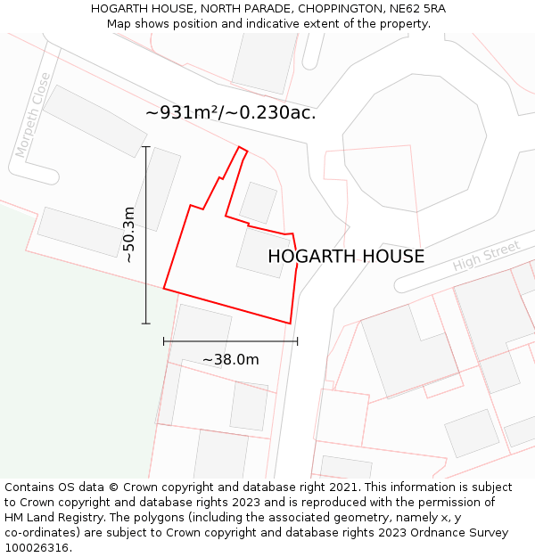 HOGARTH HOUSE, NORTH PARADE, CHOPPINGTON, NE62 5RA: Plot and title map