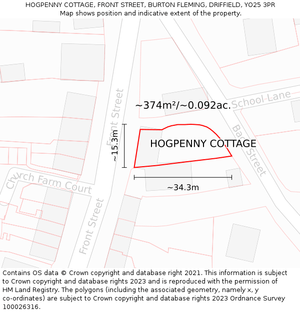 HOGPENNY COTTAGE, FRONT STREET, BURTON FLEMING, DRIFFIELD, YO25 3PR: Plot and title map