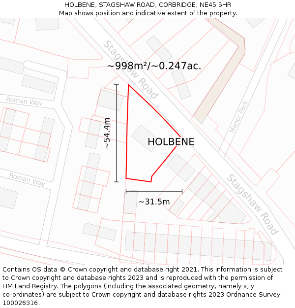 HOLBENE, STAGSHAW ROAD, CORBRIDGE, NE45 5HR: Plot and title map