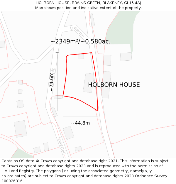HOLBORN HOUSE, BRAINS GREEN, BLAKENEY, GL15 4AJ: Plot and title map