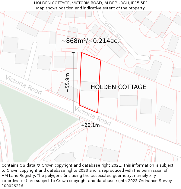 HOLDEN COTTAGE, VICTORIA ROAD, ALDEBURGH, IP15 5EF: Plot and title map