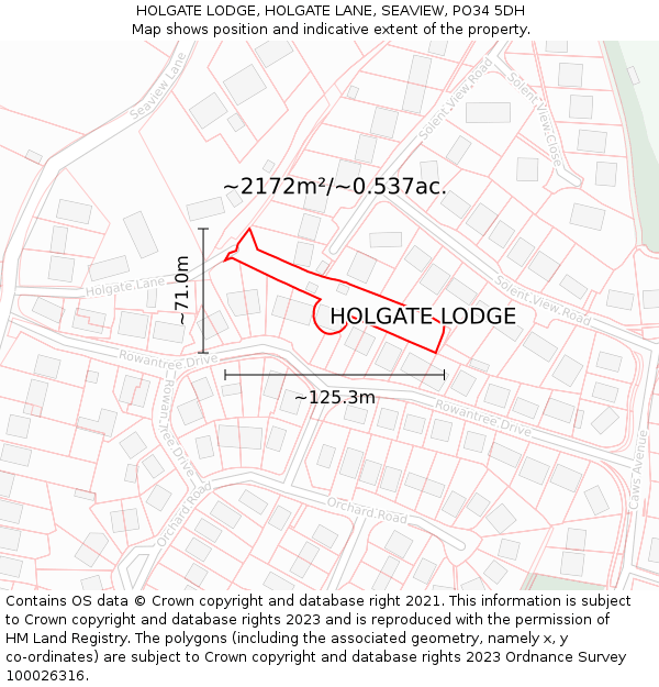 HOLGATE LODGE, HOLGATE LANE, SEAVIEW, PO34 5DH: Plot and title map