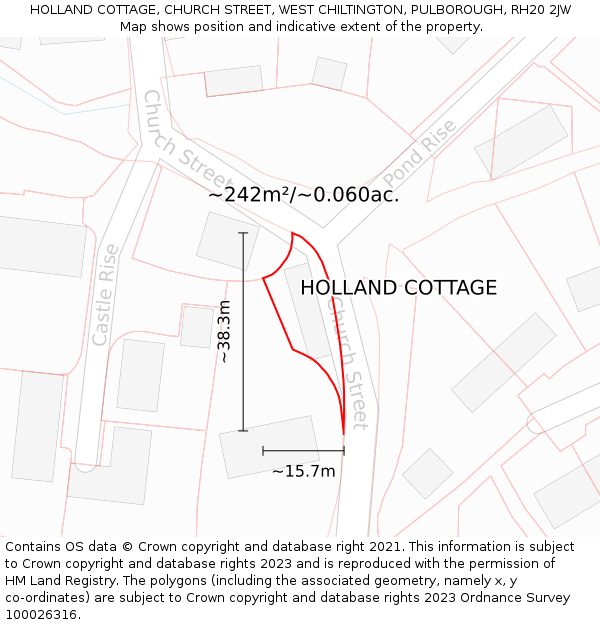 HOLLAND COTTAGE, CHURCH STREET, WEST CHILTINGTON, PULBOROUGH, RH20 2JW: Plot and title map