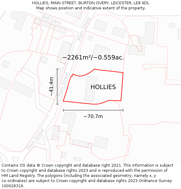 HOLLIES, MAIN STREET, BURTON OVERY, LEICESTER, LE8 9DL: Plot and title map