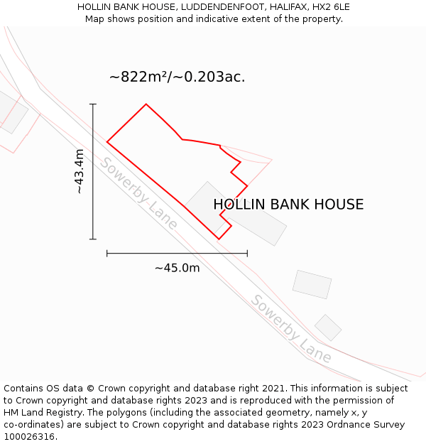 HOLLIN BANK HOUSE, LUDDENDENFOOT, HALIFAX, HX2 6LE: Plot and title map