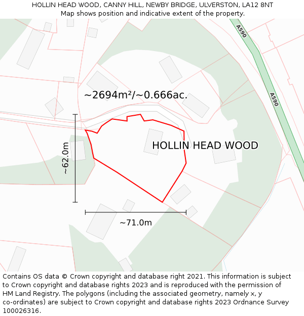 HOLLIN HEAD WOOD, CANNY HILL, NEWBY BRIDGE, ULVERSTON, LA12 8NT: Plot and title map