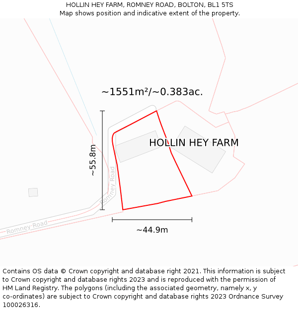 HOLLIN HEY FARM, ROMNEY ROAD, BOLTON, BL1 5TS: Plot and title map