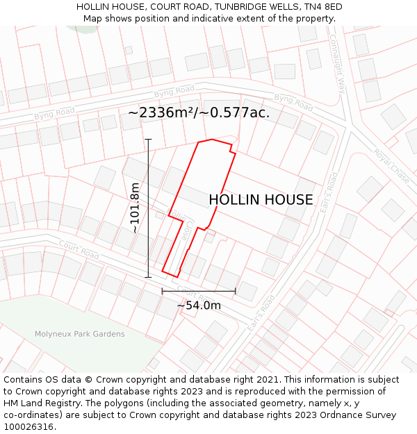 HOLLIN HOUSE, COURT ROAD, TUNBRIDGE WELLS, TN4 8ED: Plot and title map