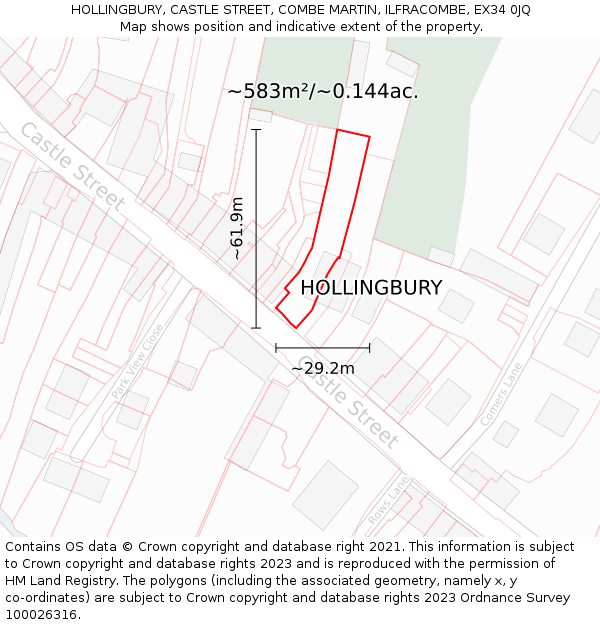 HOLLINGBURY, CASTLE STREET, COMBE MARTIN, ILFRACOMBE, EX34 0JQ: Plot and title map