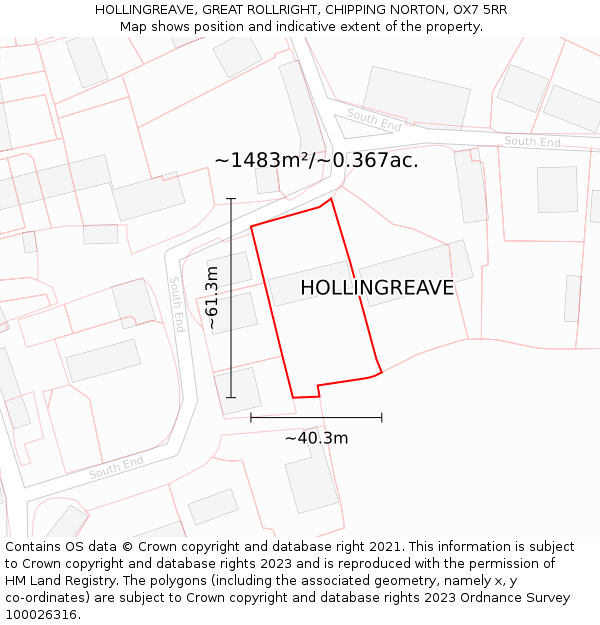 HOLLINGREAVE, GREAT ROLLRIGHT, CHIPPING NORTON, OX7 5RR: Plot and title map