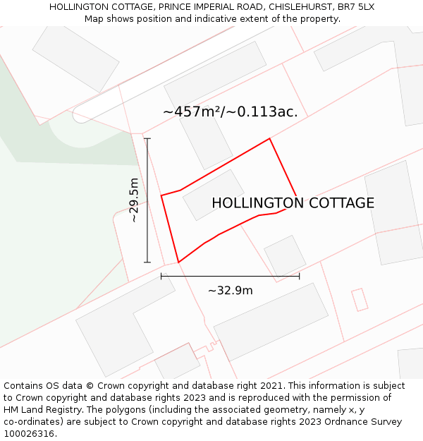 HOLLINGTON COTTAGE, PRINCE IMPERIAL ROAD, CHISLEHURST, BR7 5LX: Plot and title map