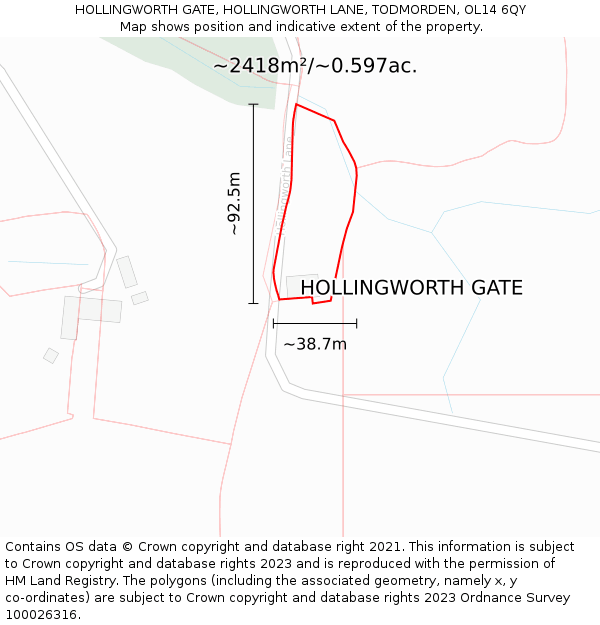 HOLLINGWORTH GATE, HOLLINGWORTH LANE, TODMORDEN, OL14 6QY: Plot and title map