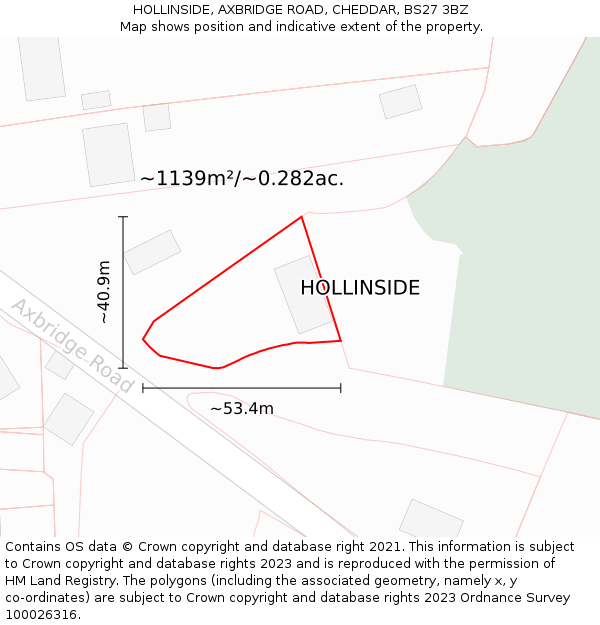 HOLLINSIDE, AXBRIDGE ROAD, CHEDDAR, BS27 3BZ: Plot and title map