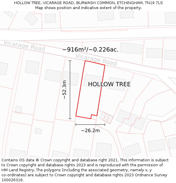 HOLLOW TREE, VICARAGE ROAD, BURWASH COMMON, ETCHINGHAM, TN19 7LS: Plot and title map