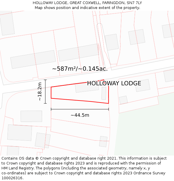 HOLLOWAY LODGE, GREAT COXWELL, FARINGDON, SN7 7LY: Plot and title map