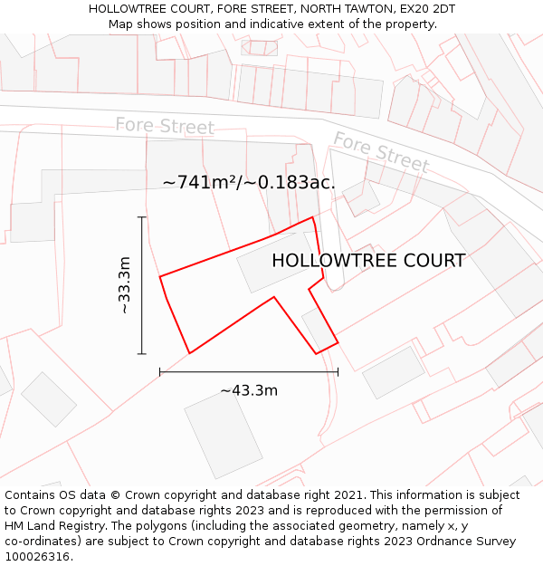 HOLLOWTREE COURT, FORE STREET, NORTH TAWTON, EX20 2DT: Plot and title map