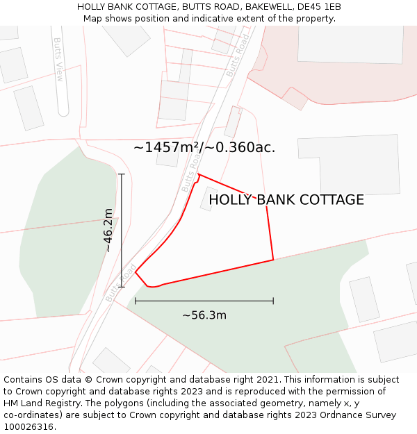 HOLLY BANK COTTAGE, BUTTS ROAD, BAKEWELL, DE45 1EB: Plot and title map