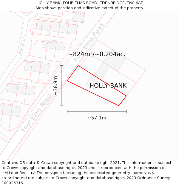 HOLLY BANK, FOUR ELMS ROAD, EDENBRIDGE, TN8 6AE: Plot and title map