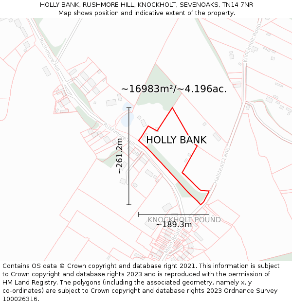 HOLLY BANK, RUSHMORE HILL, KNOCKHOLT, SEVENOAKS, TN14 7NR: Plot and title map