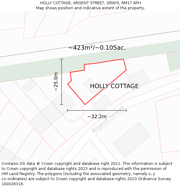 HOLLY COTTAGE, ARGENT STREET, GRAYS, RM17 6PH: Plot and title map