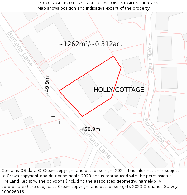 HOLLY COTTAGE, BURTONS LANE, CHALFONT ST GILES, HP8 4BS: Plot and title map