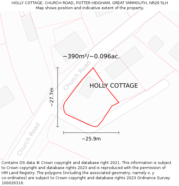 HOLLY COTTAGE, CHURCH ROAD, POTTER HEIGHAM, GREAT YARMOUTH, NR29 5LH: Plot and title map