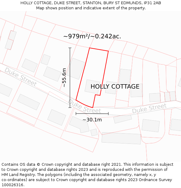 HOLLY COTTAGE, DUKE STREET, STANTON, BURY ST EDMUNDS, IP31 2AB: Plot and title map