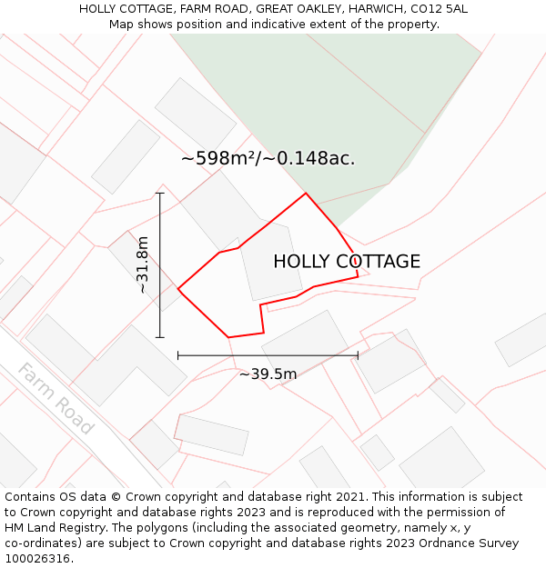 HOLLY COTTAGE, FARM ROAD, GREAT OAKLEY, HARWICH, CO12 5AL: Plot and title map