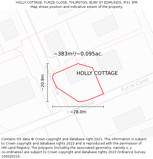 HOLLY COTTAGE, FURZE CLOSE, THURSTON, BURY ST EDMUNDS, IP31 3PR: Plot and title map