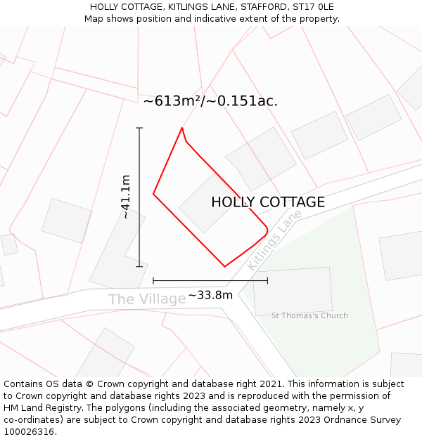 HOLLY COTTAGE, KITLINGS LANE, STAFFORD, ST17 0LE: Plot and title map