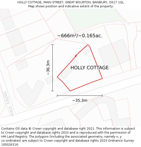 HOLLY COTTAGE, MAIN STREET, GREAT BOURTON, BANBURY, OX17 1QL: Plot and title map