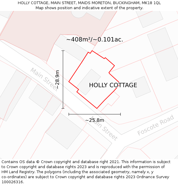 HOLLY COTTAGE, MAIN STREET, MAIDS MORETON, BUCKINGHAM, MK18 1QL: Plot and title map