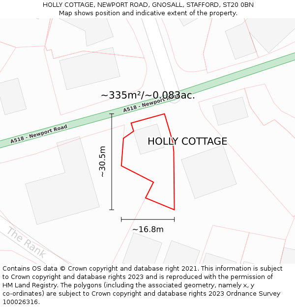 HOLLY COTTAGE, NEWPORT ROAD, GNOSALL, STAFFORD, ST20 0BN: Plot and title map