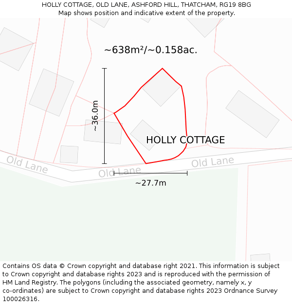 HOLLY COTTAGE, OLD LANE, ASHFORD HILL, THATCHAM, RG19 8BG: Plot and title map