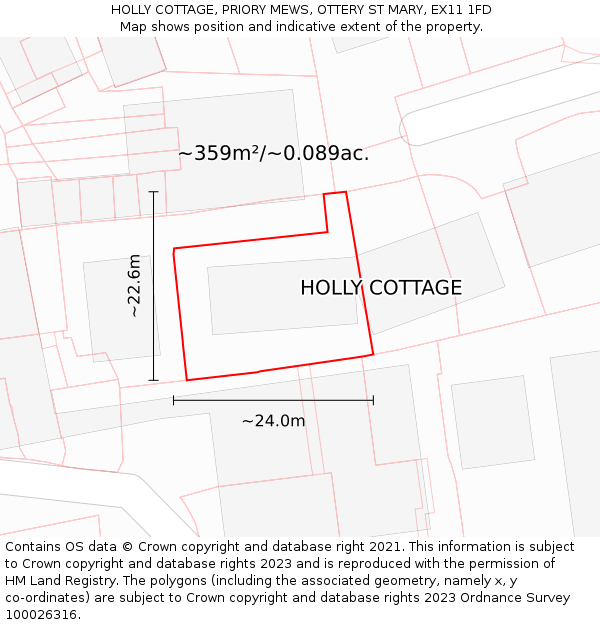 HOLLY COTTAGE, PRIORY MEWS, OTTERY ST MARY, EX11 1FD: Plot and title map