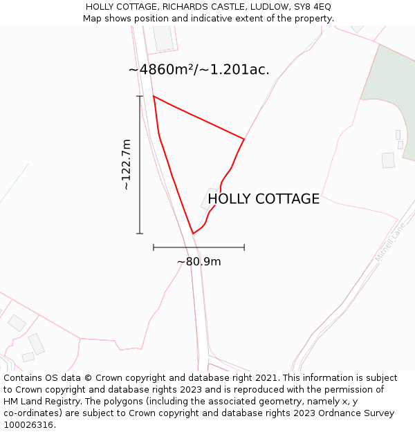 HOLLY COTTAGE, RICHARDS CASTLE, LUDLOW, SY8 4EQ: Plot and title map