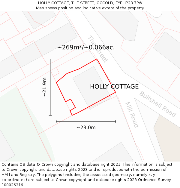 HOLLY COTTAGE, THE STREET, OCCOLD, EYE, IP23 7PW: Plot and title map