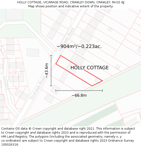 HOLLY COTTAGE, VICARAGE ROAD, CRAWLEY DOWN, CRAWLEY, RH10 4JJ: Plot and title map