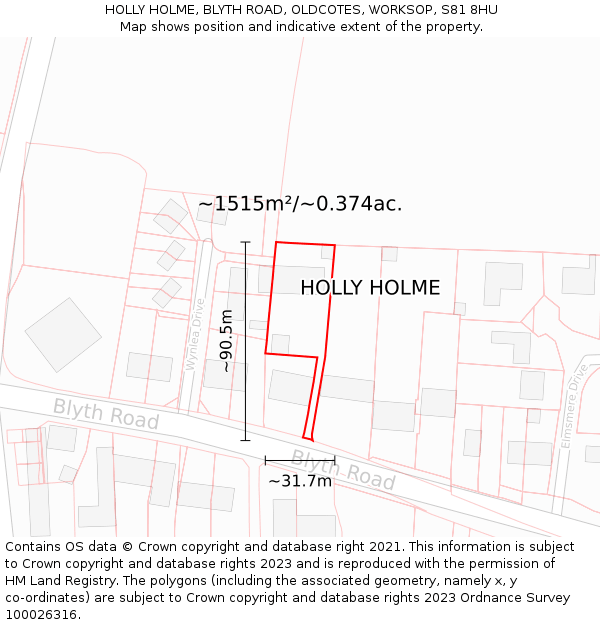 HOLLY HOLME, BLYTH ROAD, OLDCOTES, WORKSOP, S81 8HU: Plot and title map