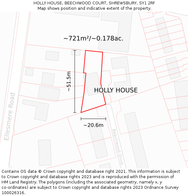 HOLLY HOUSE, BEECHWOOD COURT, SHREWSBURY, SY1 2RF: Plot and title map